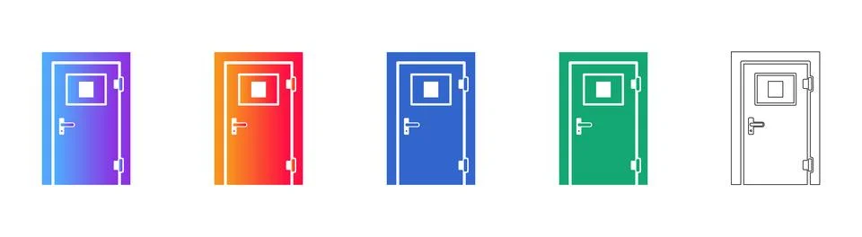 Door with Window Icon Set Illustrazione stock