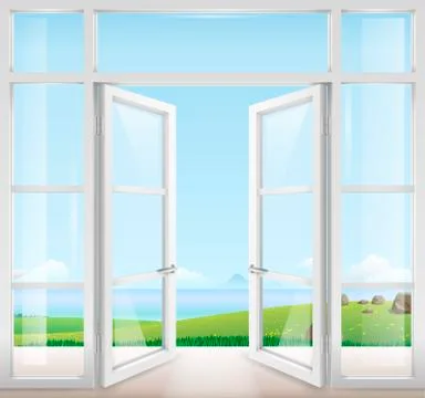 Door with window to the terrace Stock Illustration