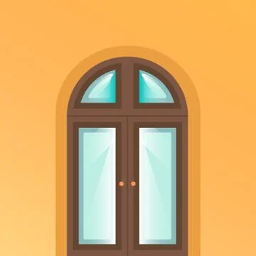 The door is on yellow background. 스톡 일러스트