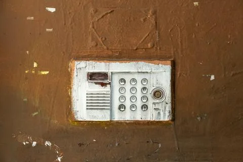 Doorbell button panel and intercom. Stock Photos