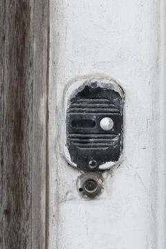 Doorbell button panel and intercom. Stock Photos