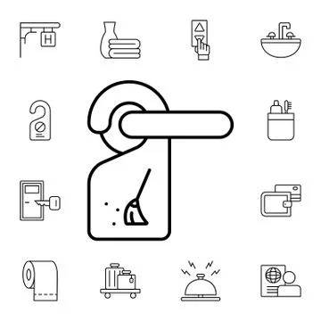 Doorknob, cleaning flat vector icon in hotel service pack Stock Illustration