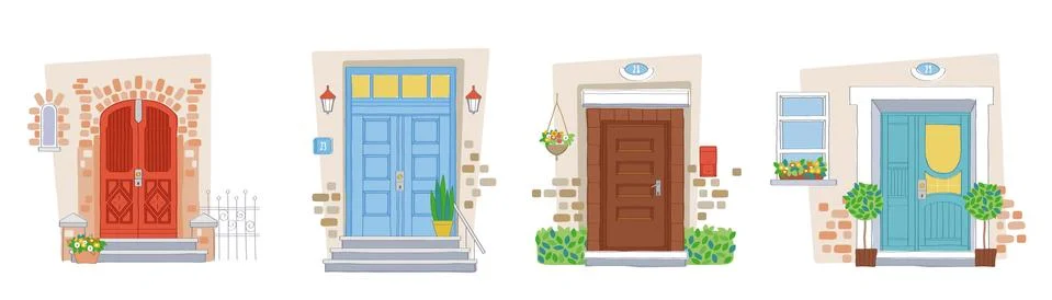 Doors and windows collection. Vector illustration Stock Illustration