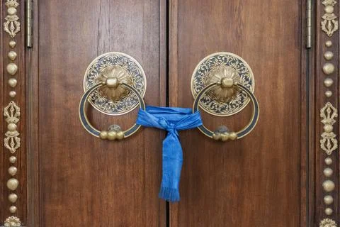 Doors of a Buddhist temple. Stock Photos