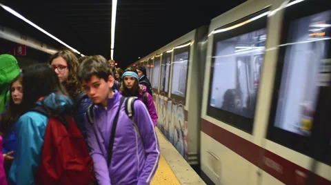 The doors closed and the subway train leaves the station in Milan Stock Footage 62860956