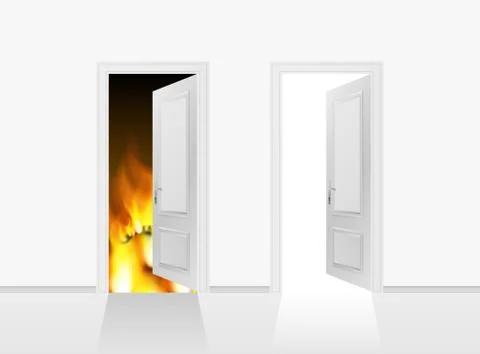 Doors to heaven and hell. Realistic 3d Stock Illustration