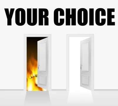 Doors to heaven and hell. Realistic 3d Stock Illustration