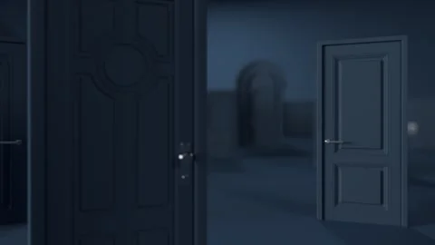 As doors illuminate in a dark space, the scene embodies the vast choices in.. Stock Footage 252128596