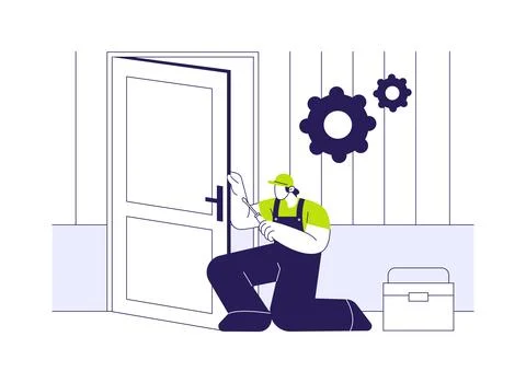 Doors installation abstract concept vector illustration. Stock Illustration