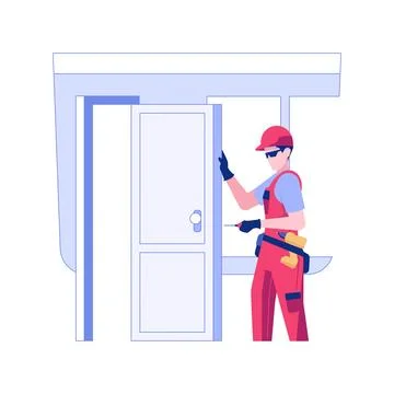 Doors installation isolated concept vector illustration. Stock Illustration