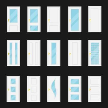 Doors, open doors, set of open entrance doors. Vector image, web banner Stock Illustration