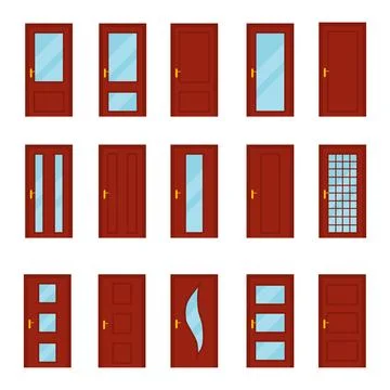 Doors, open doors, set of open entrance doors. Vector image, web banner Stock Illustration