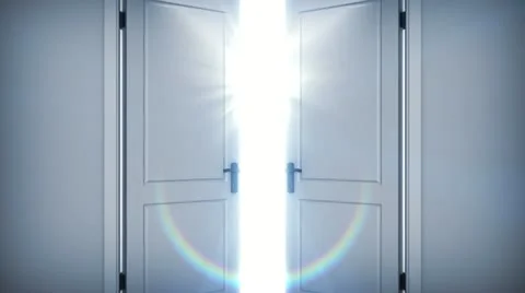 Doors opening to a bright light. Alpha Channel is included. HD 1080. Stock Footage