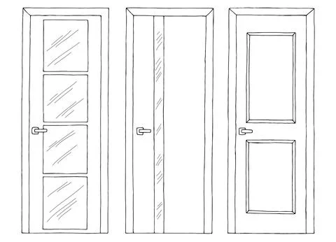 Doors set graphic black white isolated sketch illustration vector Stock Illustration