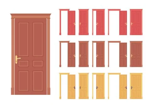 Doors wooden solid classic set, entrance to a building, room Ilustración de archivo