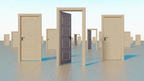 Doors to the world of opportunities 3D rendering Stock Illustration