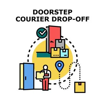 Doorstep courier dropping off package for delivery Illustration