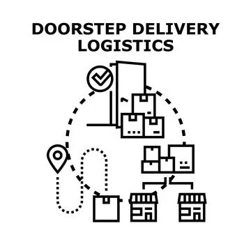 Doorstep delivery logistics process for e commerce products Stock Illustration