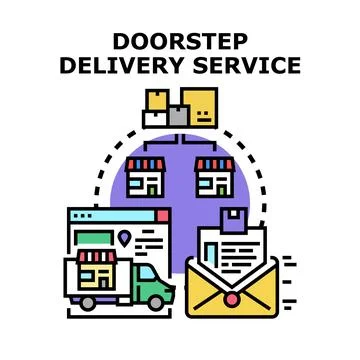 Doorstep delivery service ordering and shipping logistics Stock Illustration