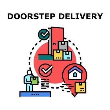 Doorstep package delivery concept for e commerce logistics 스톡 일러스트