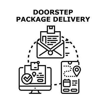 Doorstep package delivery concept with online ordering Stock Illustration