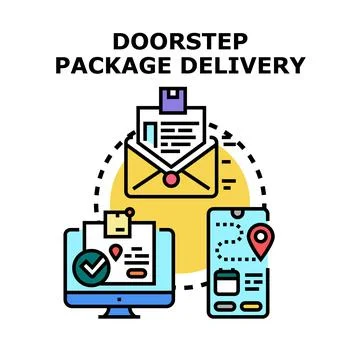 Doorstep package delivery concept with online ordering Stock Illustration