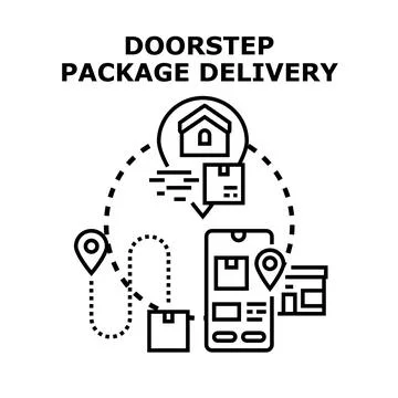 Doorstep package delivery concept receiving online order Stock Illustration