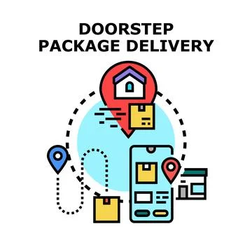 Doorstep package delivery concept receiving online order Stock Illustration