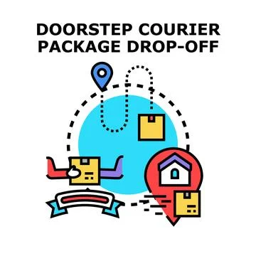 Doorstep package delivery tracking and courier drop off Stock Illustration