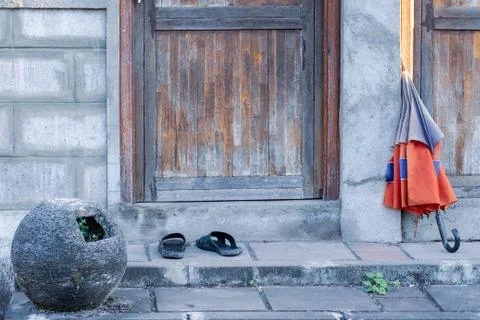 Doorstep of a poor house Stock Photos