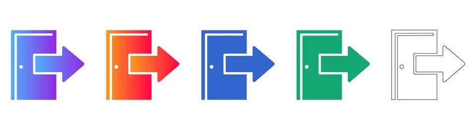Doorway Exit Icon Set with Arrow Stock Illustration