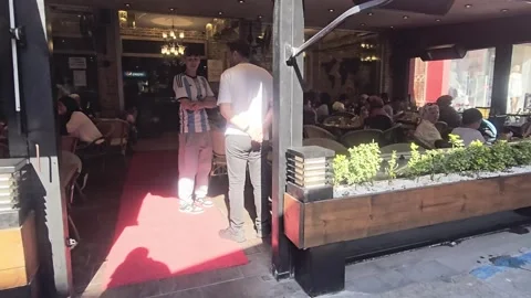 Doorway to a restaurant with a red. Stock Footage 282663115