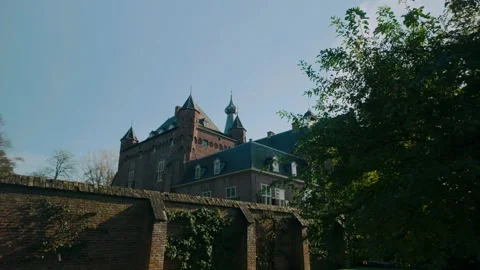 Doorwerth Castle Wall and Turrets European medieval Dutch landmark in Gelderland Stock Footage 294179464