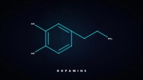 Dopamine chemical structure animation: glowing neon molecular formula for s.. Stock Footage 344855565