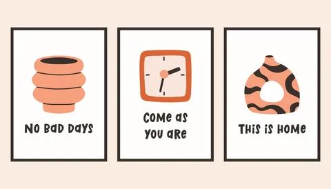 Dopamine decor interior poster set. Trendy wall arts with different objects in Stock Illustration