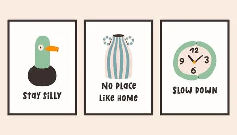 Dopamine decor interior poster set. Trendy wall arts with different objects in Illustrazione stock