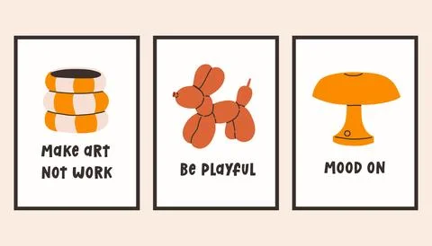 Dopamine decor interior poster set. Trendy wall arts with different objects in Stock Illustration