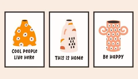 Dopamine decor interior poster set. Trendy wall arts with different objects in Ilustración de archivo