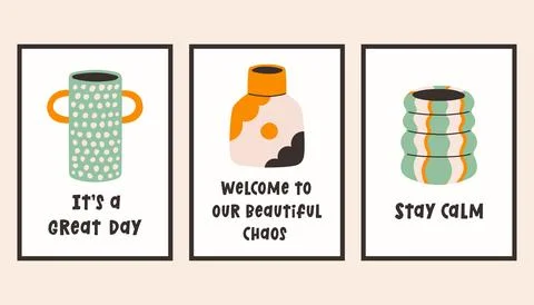 Dopamine decor interior poster set. Trendy wall arts with different objects in Stock Illustration