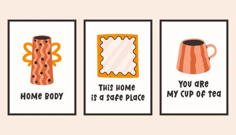 Dopamine decor interior poster set. Trendy wall arts with different objects in Stock Illustration