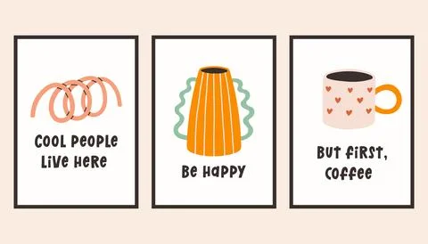 Dopamine decor interior poster set. Trendy wall arts with different objects in Stock Illustration