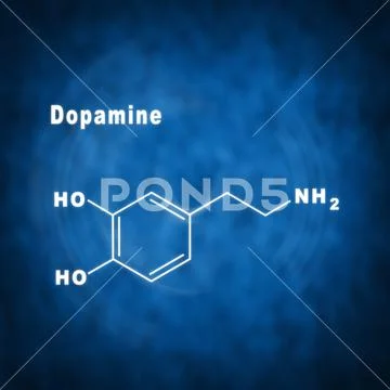 Dopamine. Structural Chemical Formula and Model of Molecule Stock