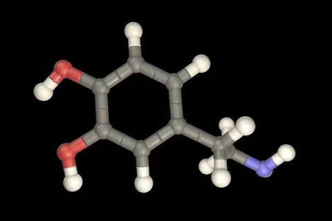 Dopamine molecule, 3D illustration Stock Illustration
