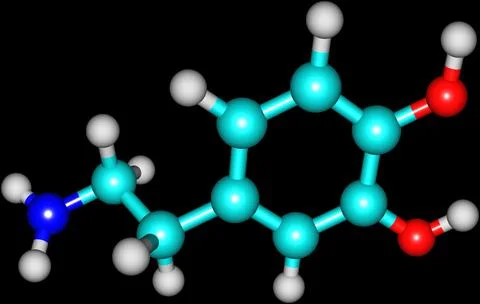 Dopamine molecule isolated on black Stock Illustration