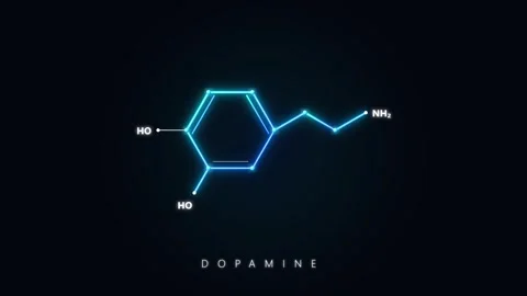 Dopamine molecule structure animation: glowing neon chemical formula for sc.. Stock Footage 344855553