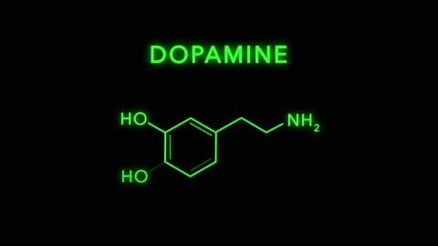 Dopamine Molecule Structure Symbol Neon Animation on Black Background Stock Footage