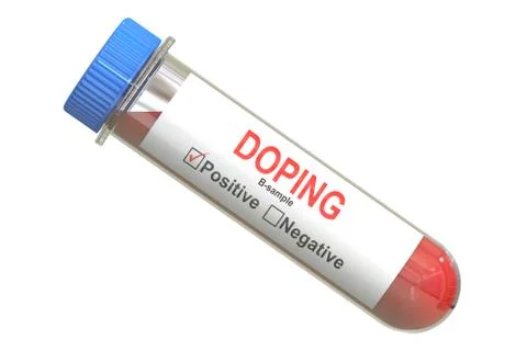 Doping concept, test tube with sample B blood, 3D rendering 스톡 일러스트