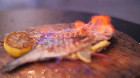 Dorado Fish Culinary Fireshow Stock Footage 274157400