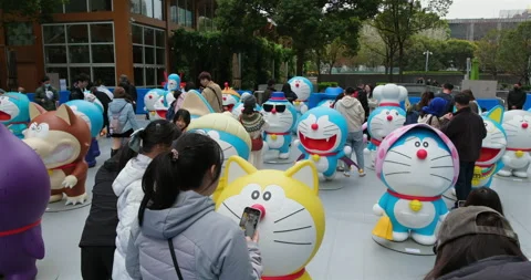 Doraemon exhibition with people Stock Footage 305319521