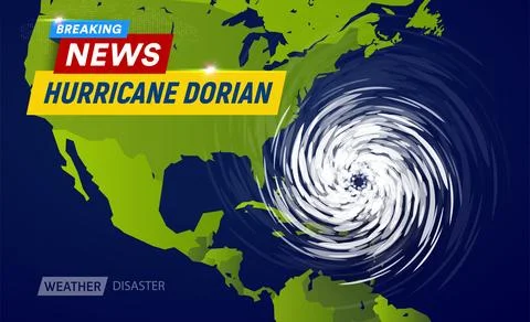 Dorian Hurricane cyclone on USA map, typhoon spiral storm over Florida, spin Stock Illustration